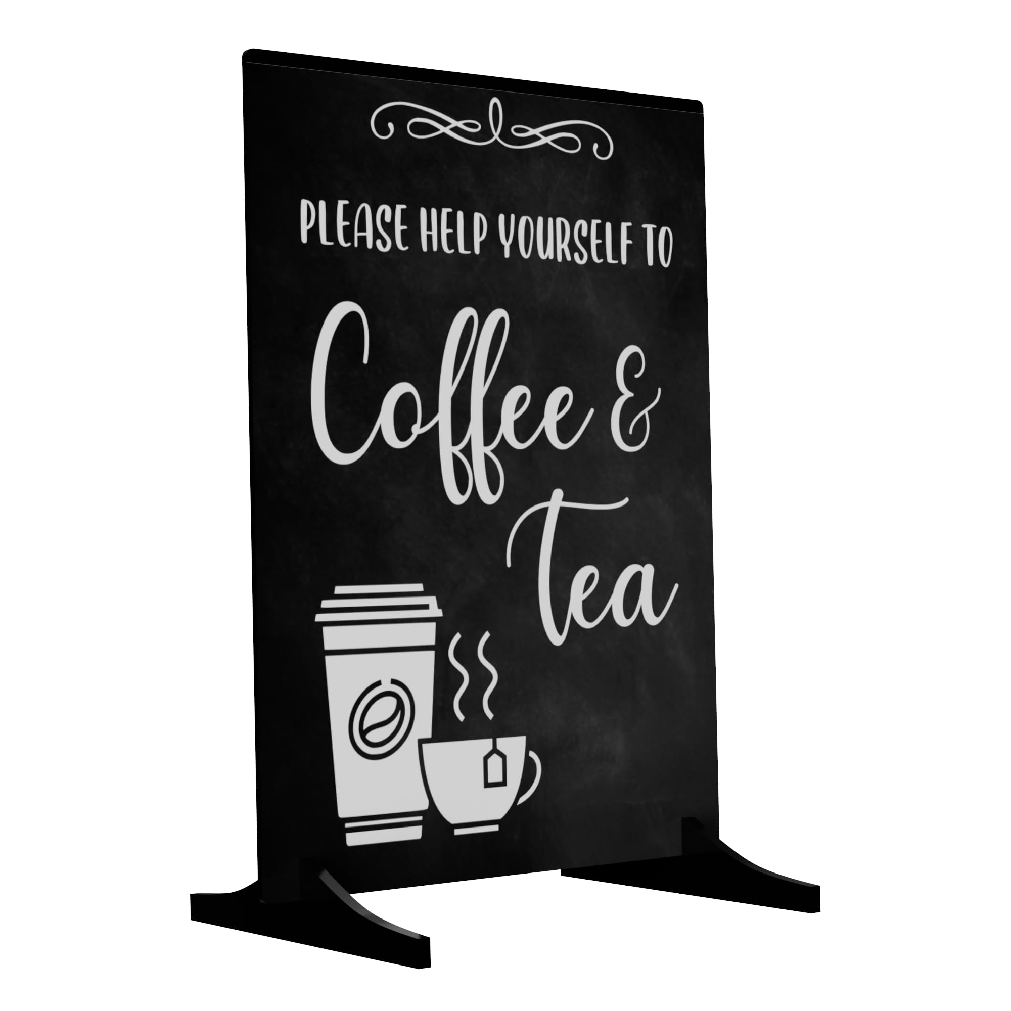 Please Help Yourself To Coffee & Tea Sign/Notice - Freestanding sign for Guests, Customers, Clients Coffee Mornings, Meetings, Conferences where refreshments are served. A4 Size with Wood Stand.