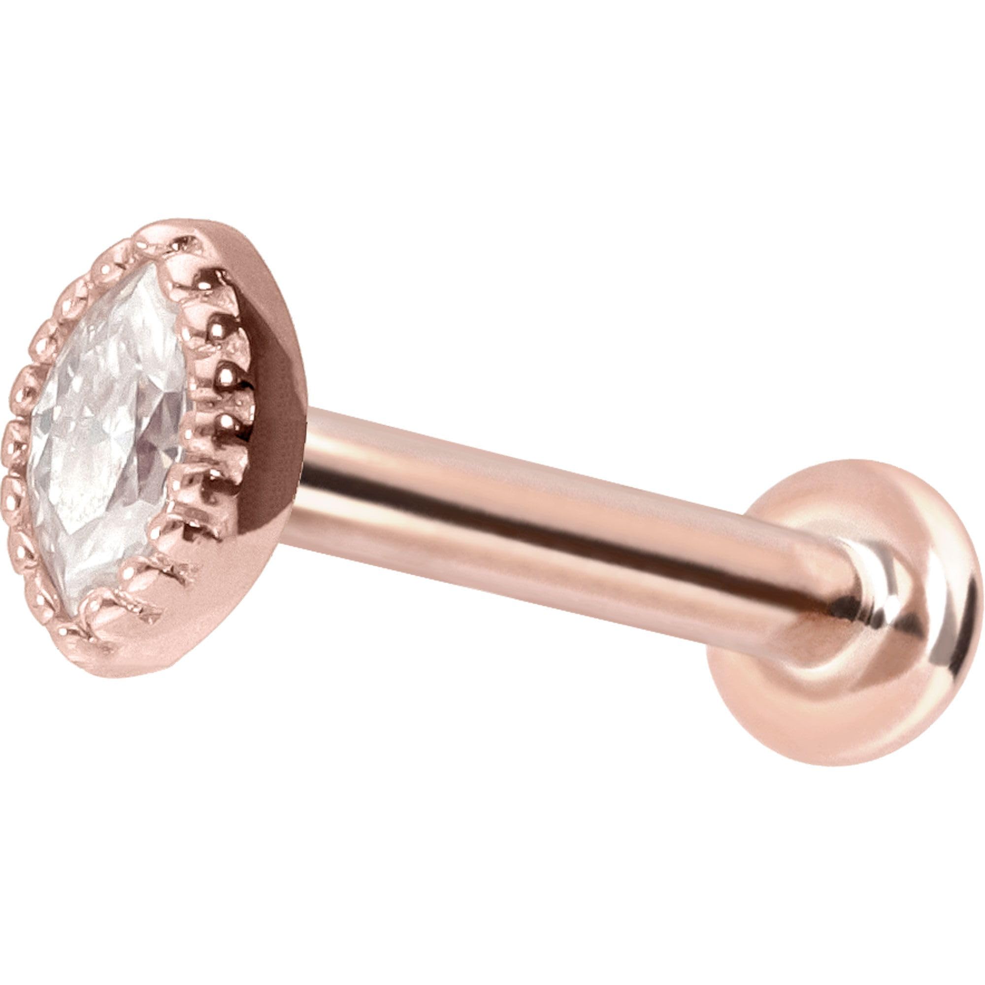 PIERCINGLINE Piercing Stecker 14 Gold Labret mit Innengewinde MOISSANIT-OVAL 585er Gold - Roségoldfarben, Goldfarben, Silberfarben