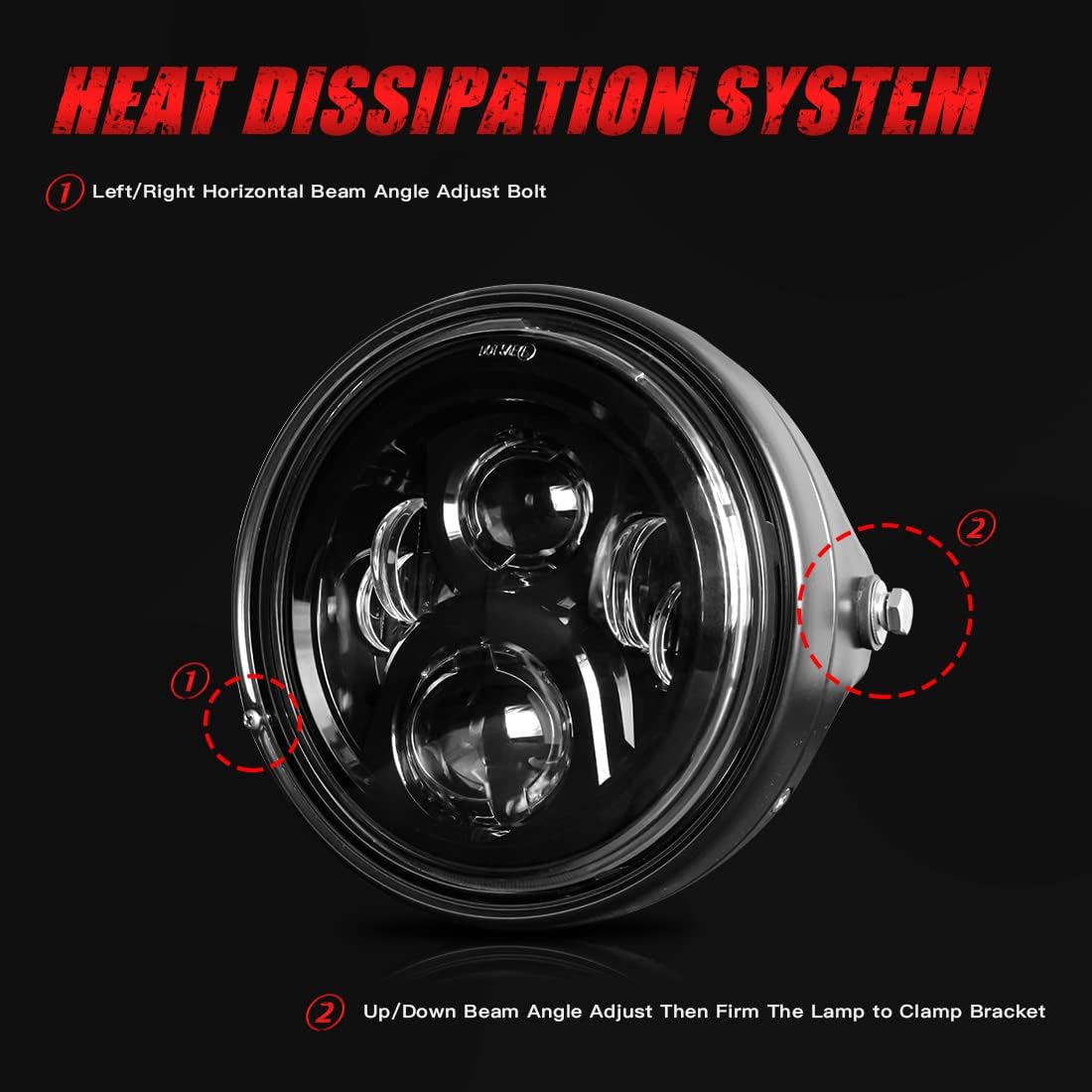 7" inch LED Motorcycle Headlight Round With Housing Bucket Hi/Low Beam LED Headlamp Assem with Mounting Bracket fit 1.37" to 1.69" Fork Tube Motorcycle for H-arley Yamaha Honda Suzuki Kawasaki