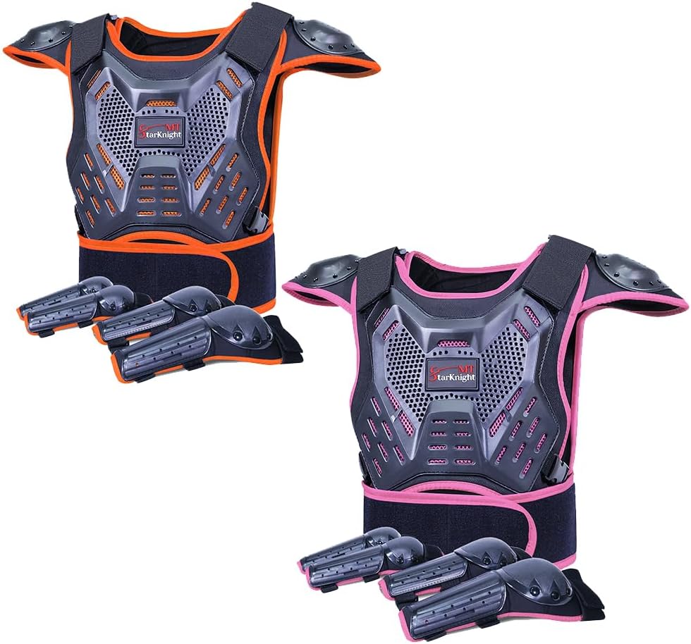 StarknightMT Upgraded Kids Motocross Armor Suit, Orange and Lightpink Dirt Bike Set