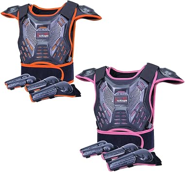 StarknightMT Upgraded Kids Motocross Armor Suit, Orange and Lightpink Dirt Bike Set