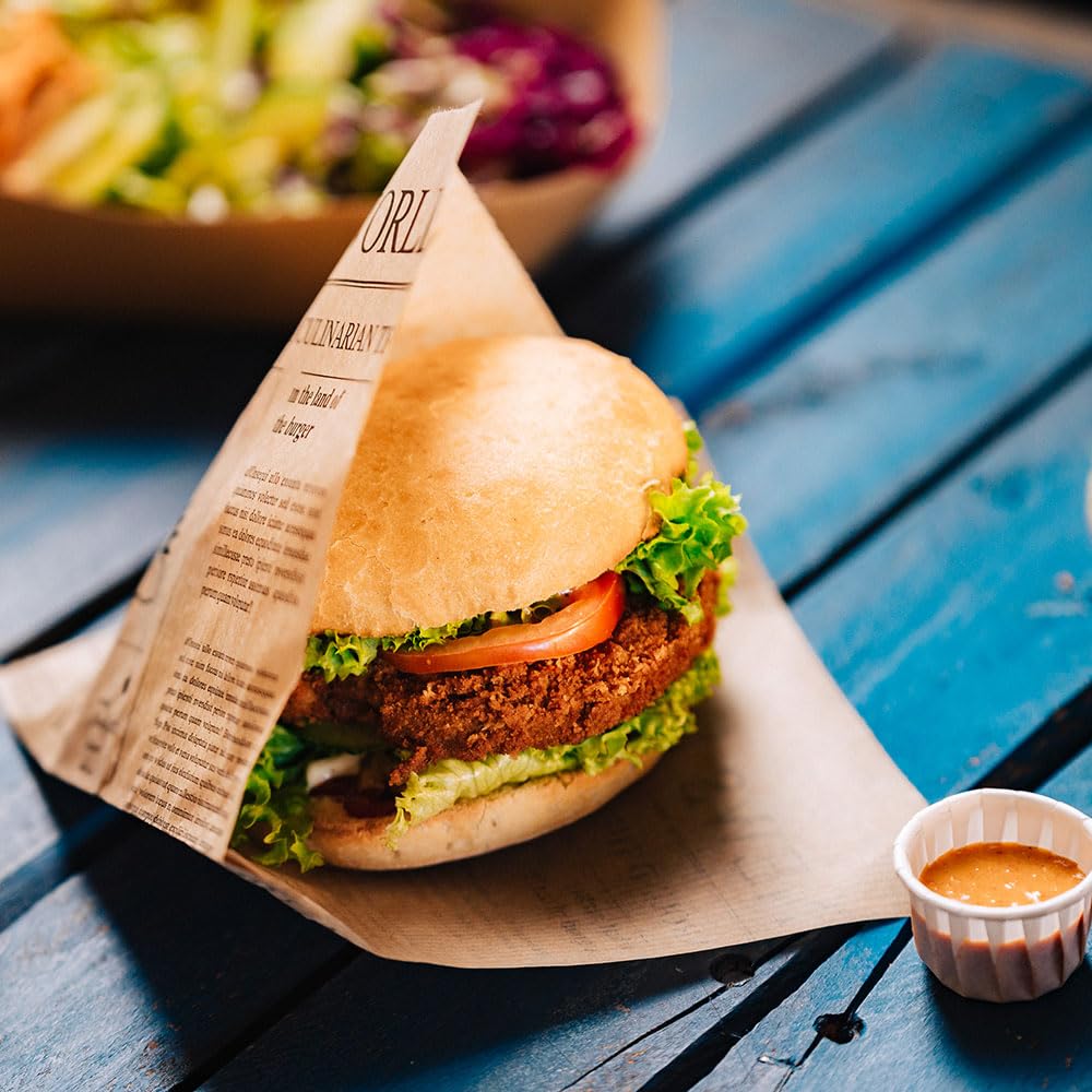 Sac BIOZOYG Papier Burger Biodégradable - Snack Kebab Compostable, Anti-adhésif Non-blanchi 16x16cm - 1000 Pièces, Marron