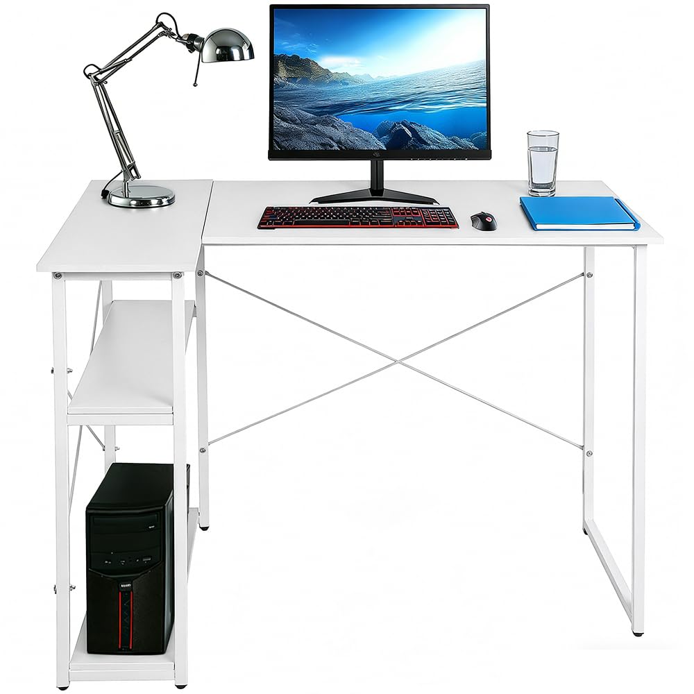 Biurko gamingowe ze stojakiem na monitor uchwyt na kubek hak na słuchawki 100 x 75 x 70 cm biały gracz