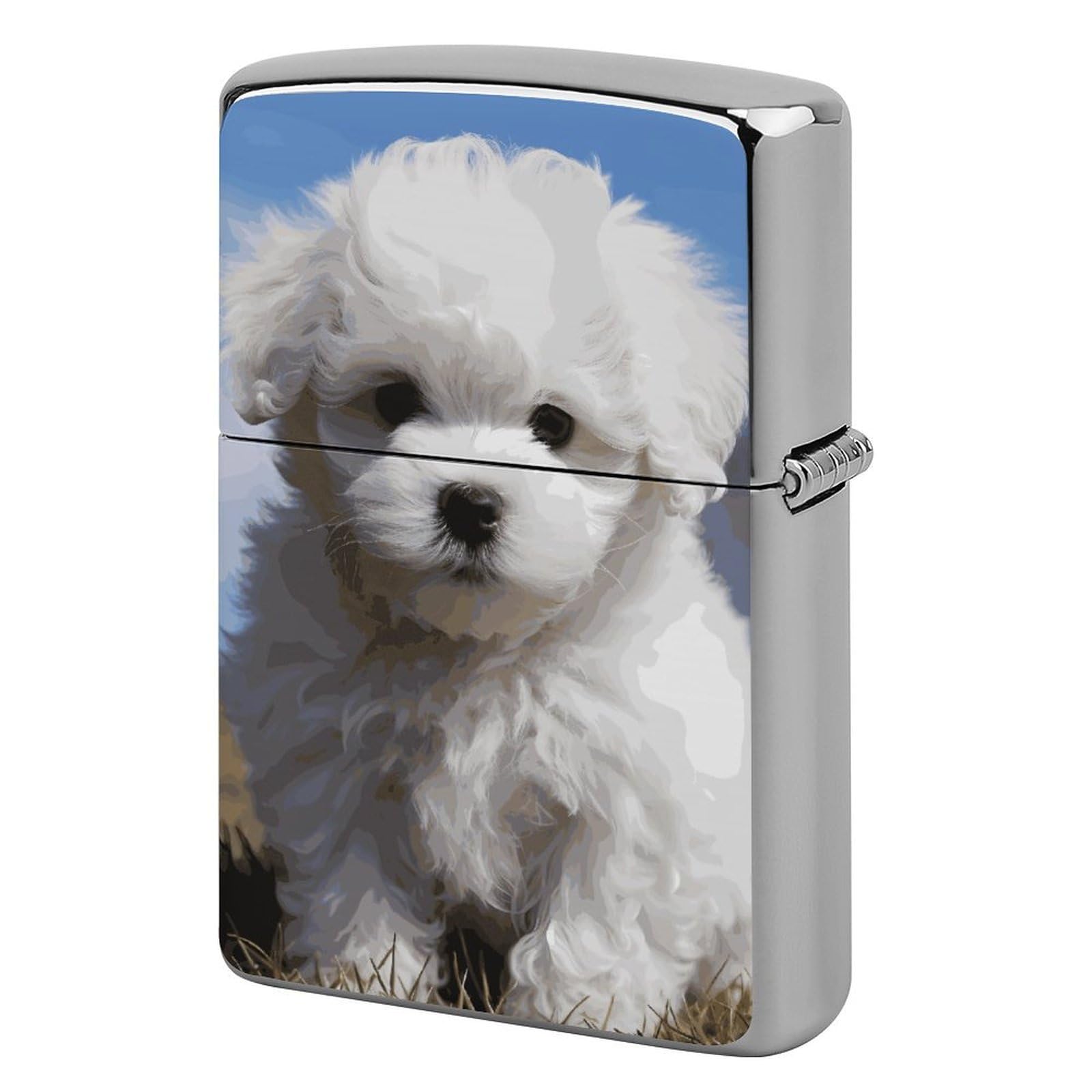 Bichon Frise Dog Lighter Case Cover Vintage Metal Lighter Sleeve Reusable Lighter Protective Cover Decorative Lighter Holder Birthday Gifts for Men Women