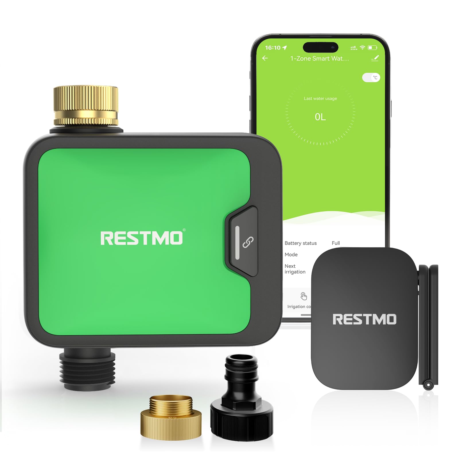 RESTMO Bewässerungscomputer WLAN + RF Hub mit Durchflussmesser, Automatische Garten Bewässerungsuhr, Bewässerungssteuerung Bewässerungssystem
