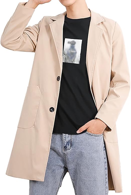 Amazon Co Jp メンズアウトドアトレンチコート メンズシングルブレンドトレンチコートシンプルスタイル薄いコート ミッドレングスカジュアルソリッドカラートレンチコート 合わせるのに便利 色 Khaki Size 3xl 服 ファッション小物