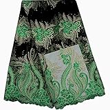 KENLACE 5 Yards/Lot Latest African lace African Cord Lace with Rhinestones,Green Nigerian Guipure Lace Fabrics for Women (Green)