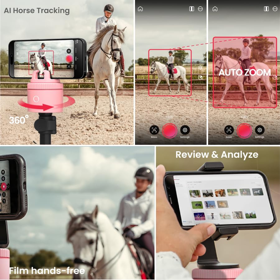 Image of Pivo Equestrian Pod Standalone Auto Tracking Phone Holder, Face, Body & Horse Tracker, 360 Rotation, 6 Speed, Stand for Video Recording (Pink)