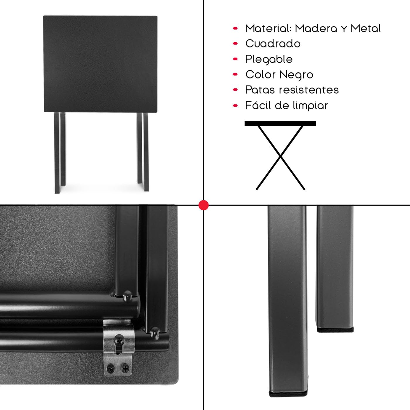 TIENDA EURASIA – Mesa Auxiliar Plegable | 34 x 40 x 50cm | Mesa Terraza Plegable | Madera y Metal Mesa+Plegable (Negro)