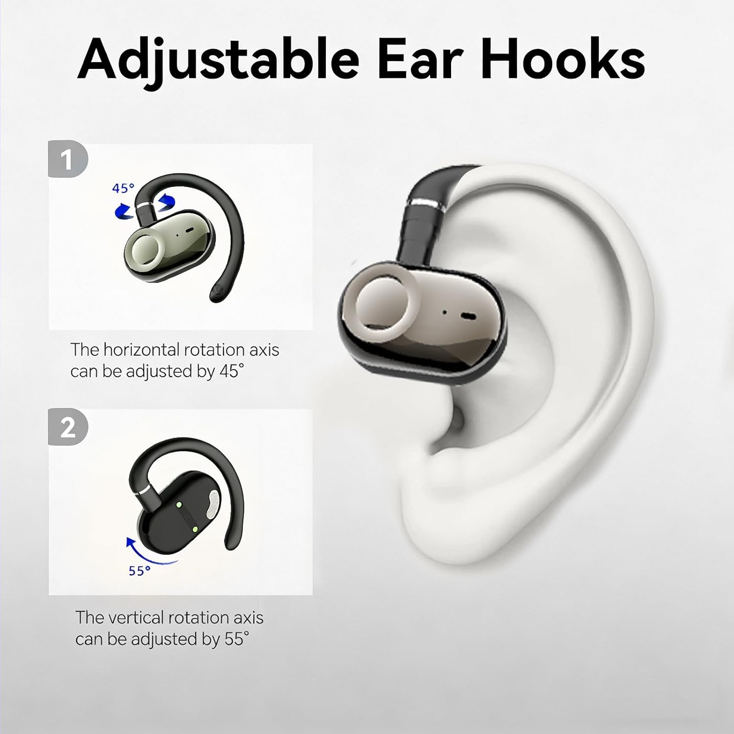 Over Open Ear Earbuds Headphones Bluetooth Wireless Outside Out of Ear Buds Hook for Runners Wrap Around Ears Air Bone Conduction Headsets Workout Sports Eabuds Earphones with Earhooks Black