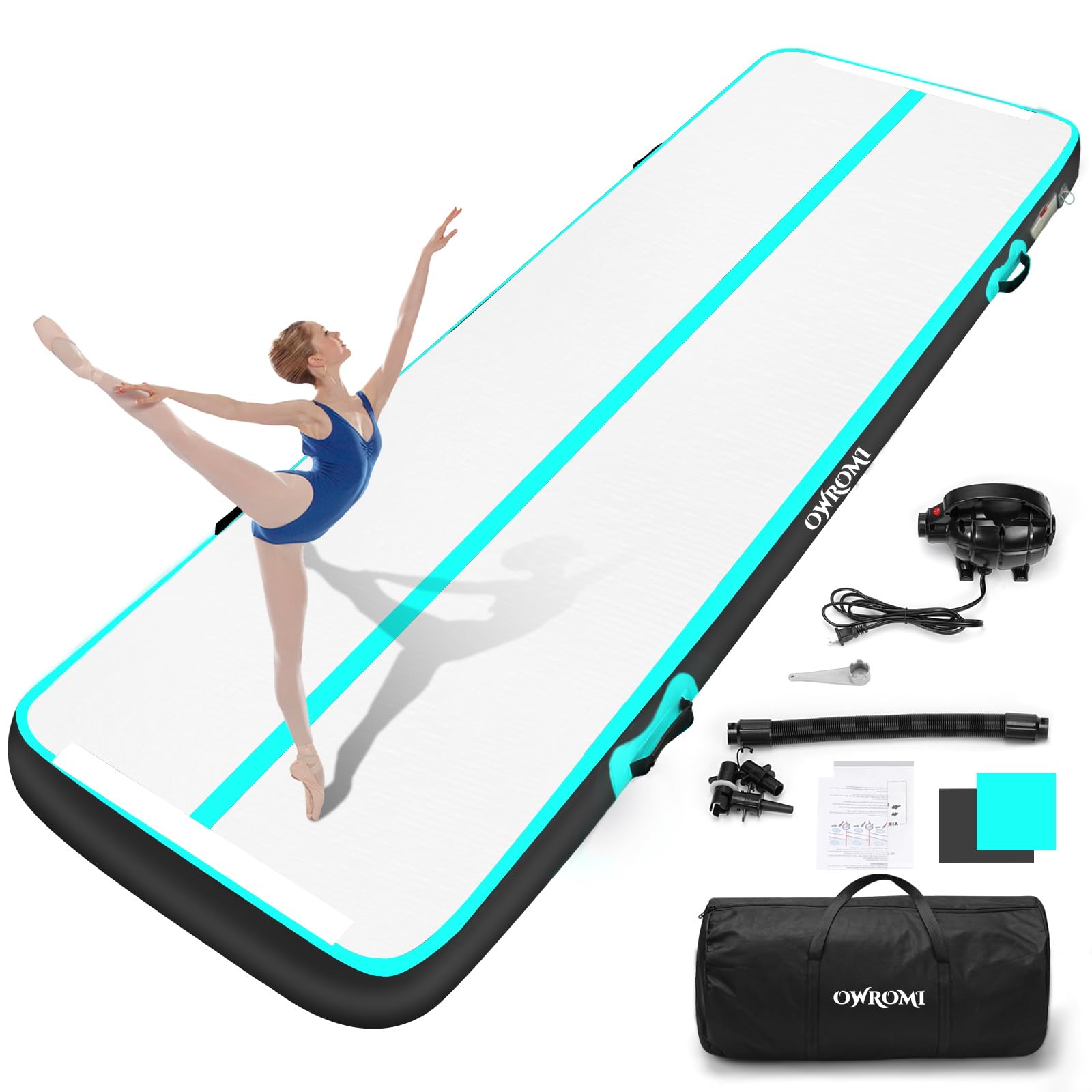 OWROMI Inflatable Tumble Track Gymnastic Mat 6.6ft 10ft 13ft 16ft 4/8 Inch Thickness Mats with Air Pump for GYM/Yoga/Dance/Water Fun