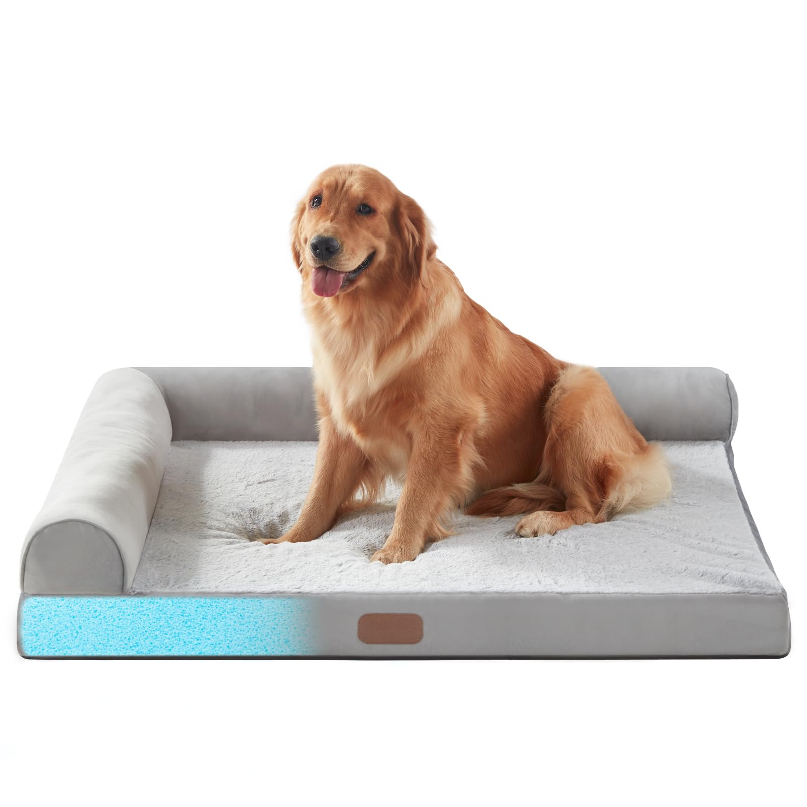 Extra Large Memory Foam Dog Bed, L-Shaped Orthopedic Dog Sofa Bed with Removal Cover, Washable XL Dog Couch with Waterproof Lining, Anti-Slip Pet Beds (XL, Grey)