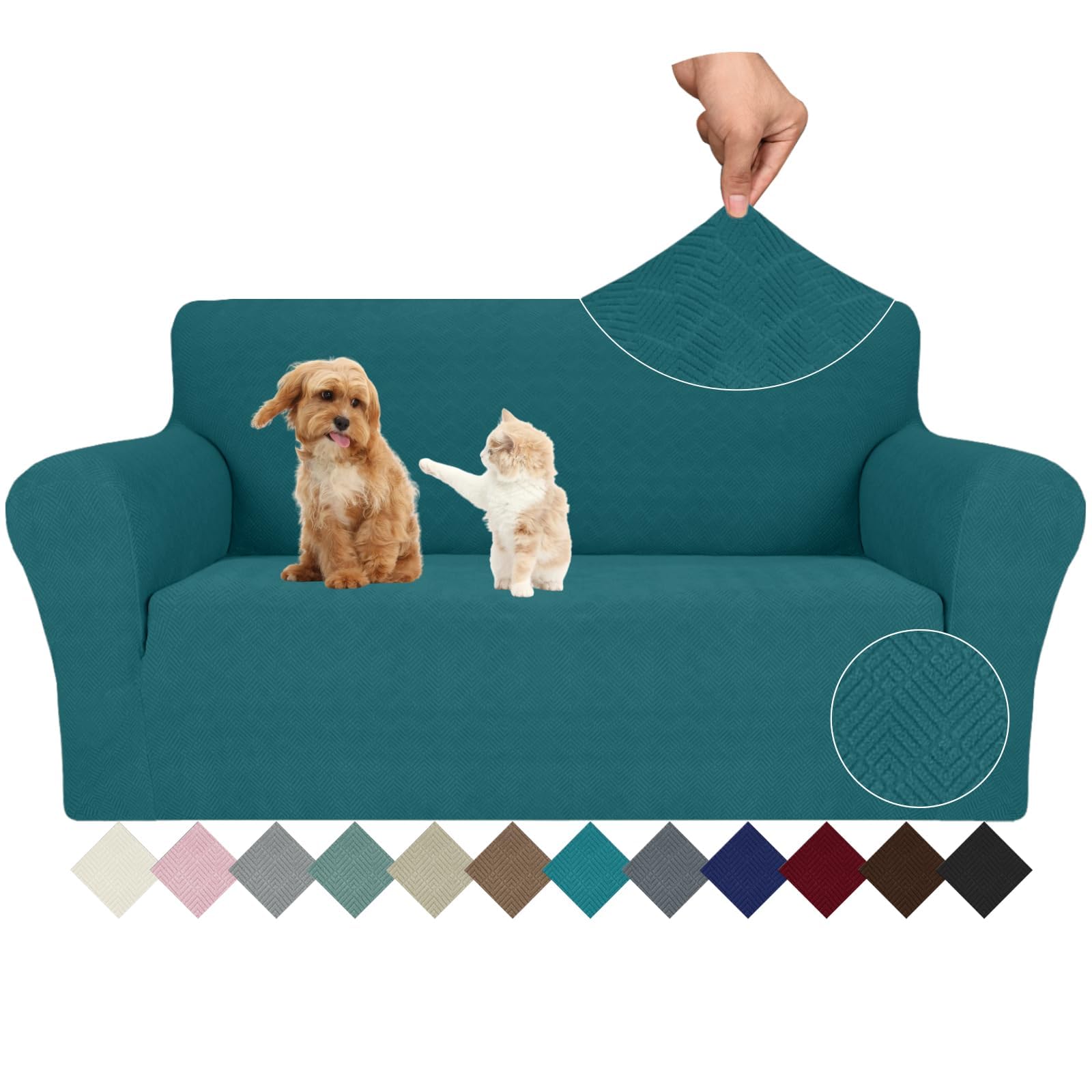 Ystyle Funda Sofa 2 Plazas Ajustable, Fundas para Sofa Elasticas, Funda De Sofa Anti Gatos Perros, Sofa Cover con Reposabrazos, Jacquard Fundas Cubre Sofa Ntideslizante Lavable, Verde Oscuro Global Recycled Standard Global Recycled Standard Global Recycled Standard