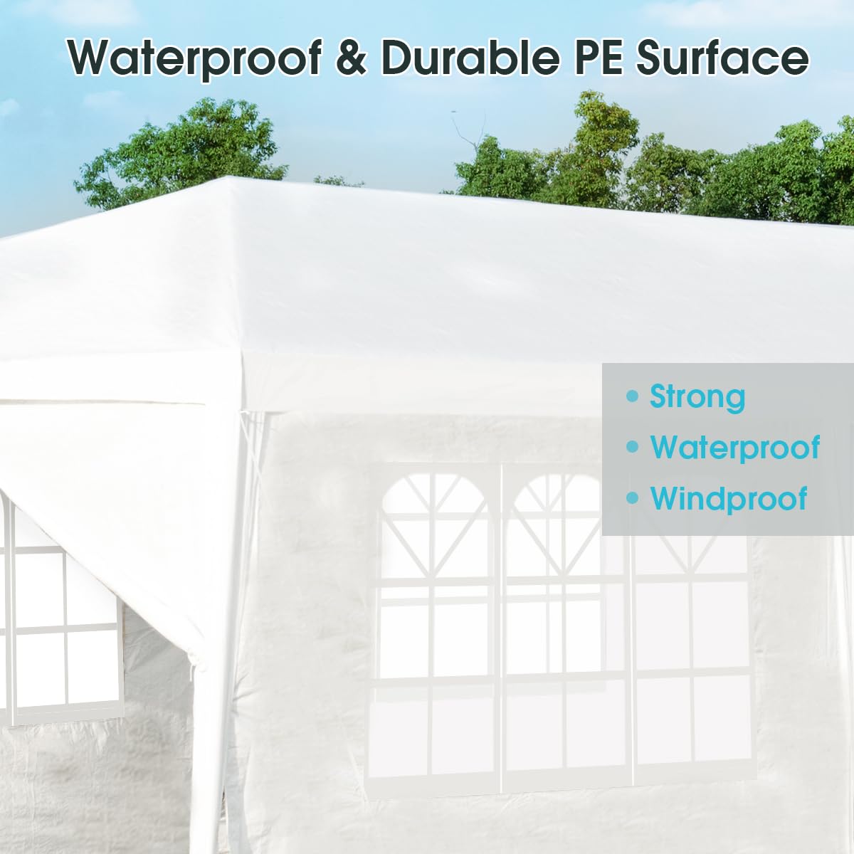 KOMFOTTEU Tenda da Giardino Pieghevole, 3 x 9 m, Impermeabile, Portatile, con Tubi Metallici e Connessione Forte, Gazebo con Corde e Picchetti per Feste, Eventi, Campeggio, Bianco
