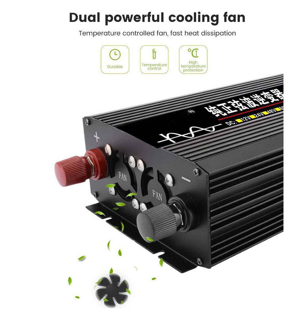 Przetwornica Czystej Fali Sinusoidalnej (1600 W/2000 W/3000 W/4000 W), Dc (12/24/48/60 V) Na 220 V Ac, PodwóJny WyśWietlacz Cyfrowy Falownik Solarny, 8 Zabezpieczeń, WyjąTkowo Cichy,2000W-48V