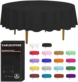 D&Z Plastic Table Cloth Disposable, 6 Pack Black Round Tablecloth Individually Wrapped for Indoor&Outdoor, 84 Inch Table Cover for Party, Picnic, Birthday, Wedding & Dinner