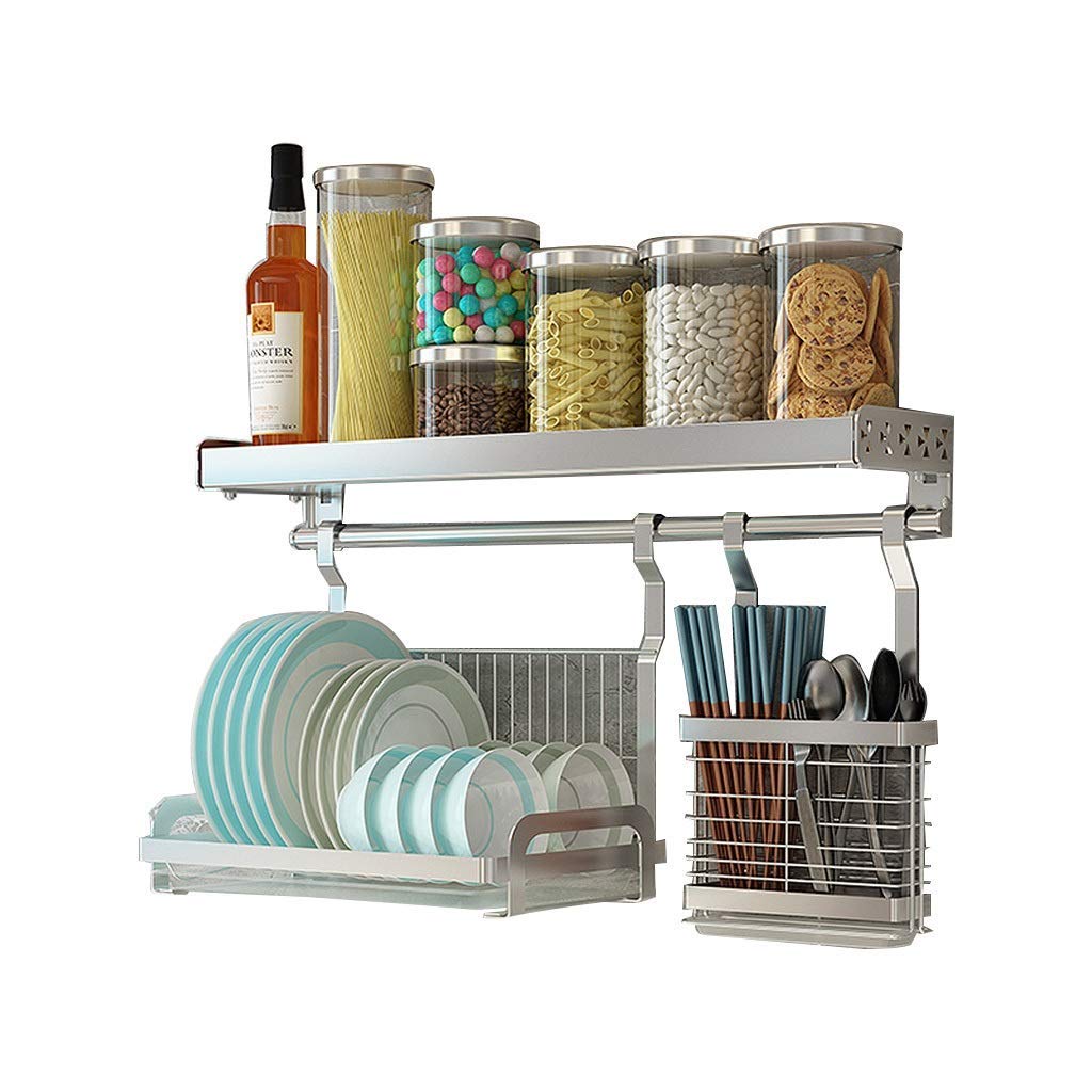 Scaffale da Cucina a Parete, scolapiatti in Acciaio Inossidabile 304, scolapiatti, Argento, Lunghezza Asta per Appendere 70 cm