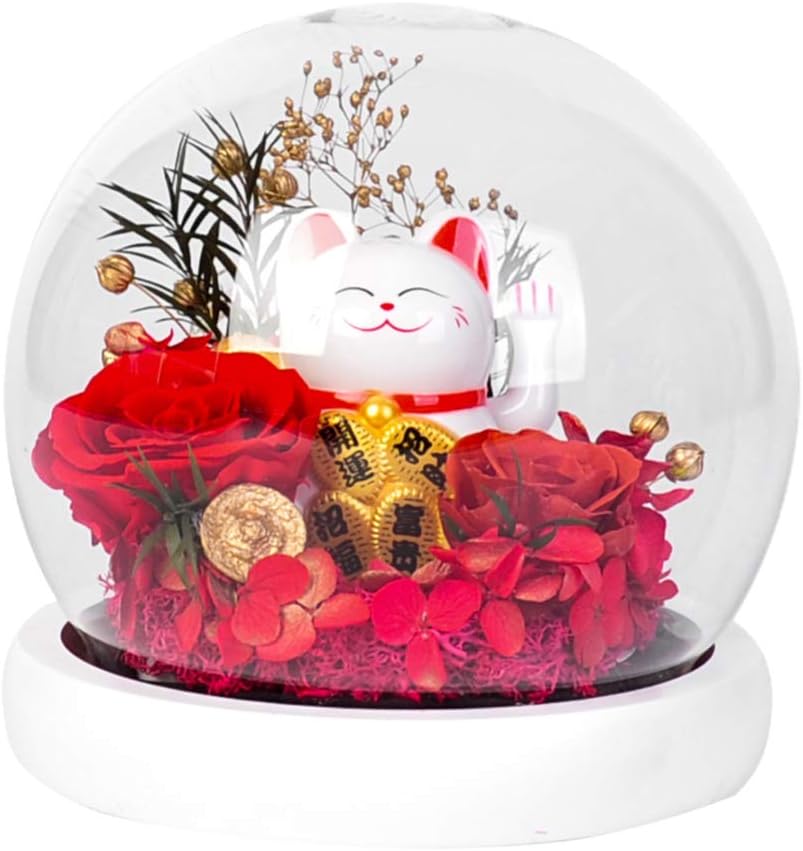 Cabilock 1pc Immortal Glass Dome Preserved Rose and Cat Figurine Creative Christmas Box Romantic Home Adornment for Valentine Day and Anniversaries