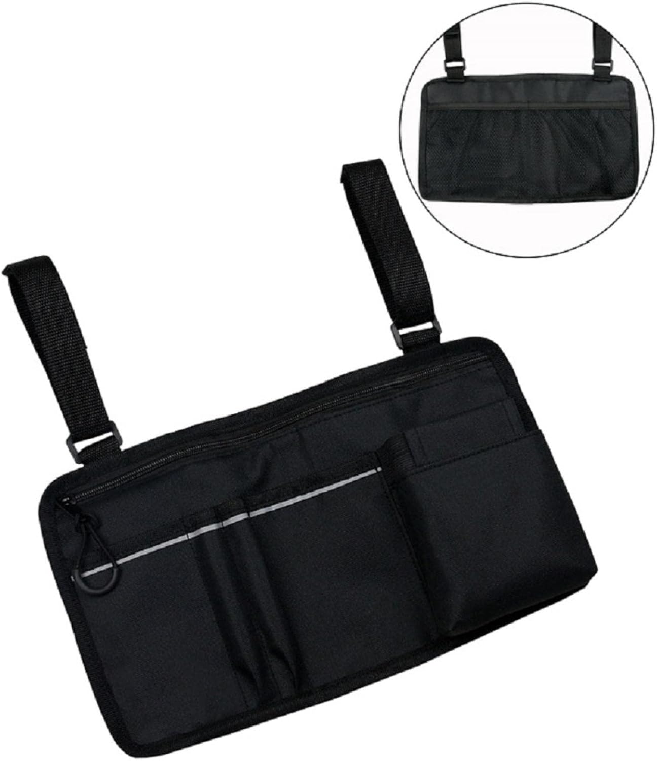 Wheelchair Bags Assecories- Wheel Chair Armrest Side Organizer Storage Pouch with Reflective Strips, Waterproof Transport Chair Backpack for Walkers, Mobility Scooters, Rollators (Black) : Health & Household