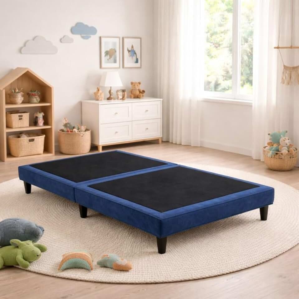 Cama Box Infantil Dobrável Portátil 150x70 Revestida em Tecido Macio Azul