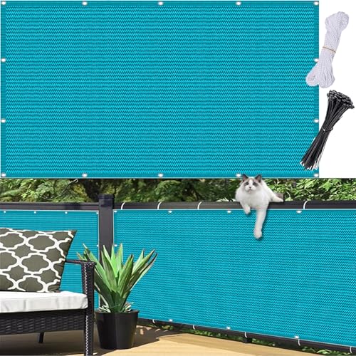 Paravento per balcone, 105 x 725 cm, in HDPE, resistente alle intemperie, leggermente trasparente, impermeabile, con occhielli, ideale per decorare il balcone e il giardino, colore: blu