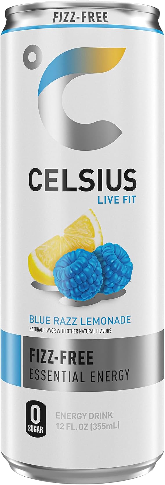 CELSIUS Fizz Free Blue Razz Lemonade, Functional Essential Energy Drink 12 Fl Oz (Pack of 12)