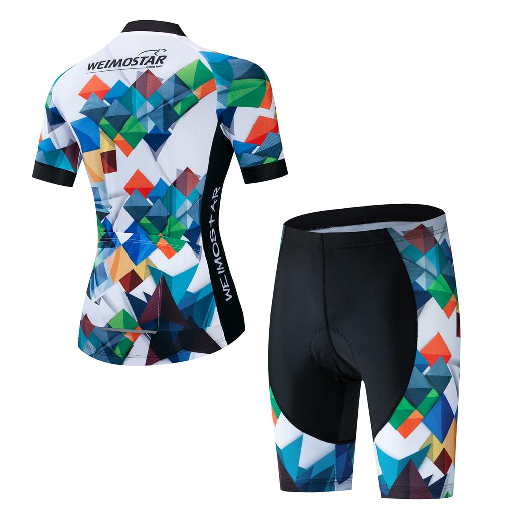 Cycling Jersey Women Set Short Sleeve Set Girls Padded Bike Shorts Clothing Suit Cube White M