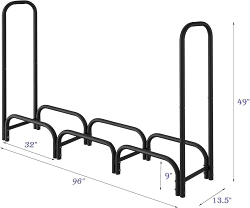 Miniatura 10 de CALIDOLA 4ft Firewood Rack Heavy Duty Indoor Outdoor Firewood Storage Log Rack with CoverBlack Round Tube