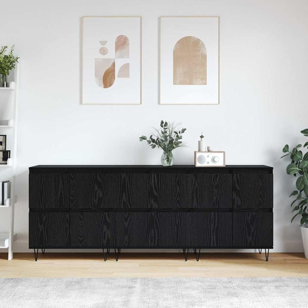 Kredens zestaw 3-częściowy, wygląd czarnego dębu, 180 x 35 x 70 cm, z 12 drzwiami, do salonu, jadalni, uniwersalne meble