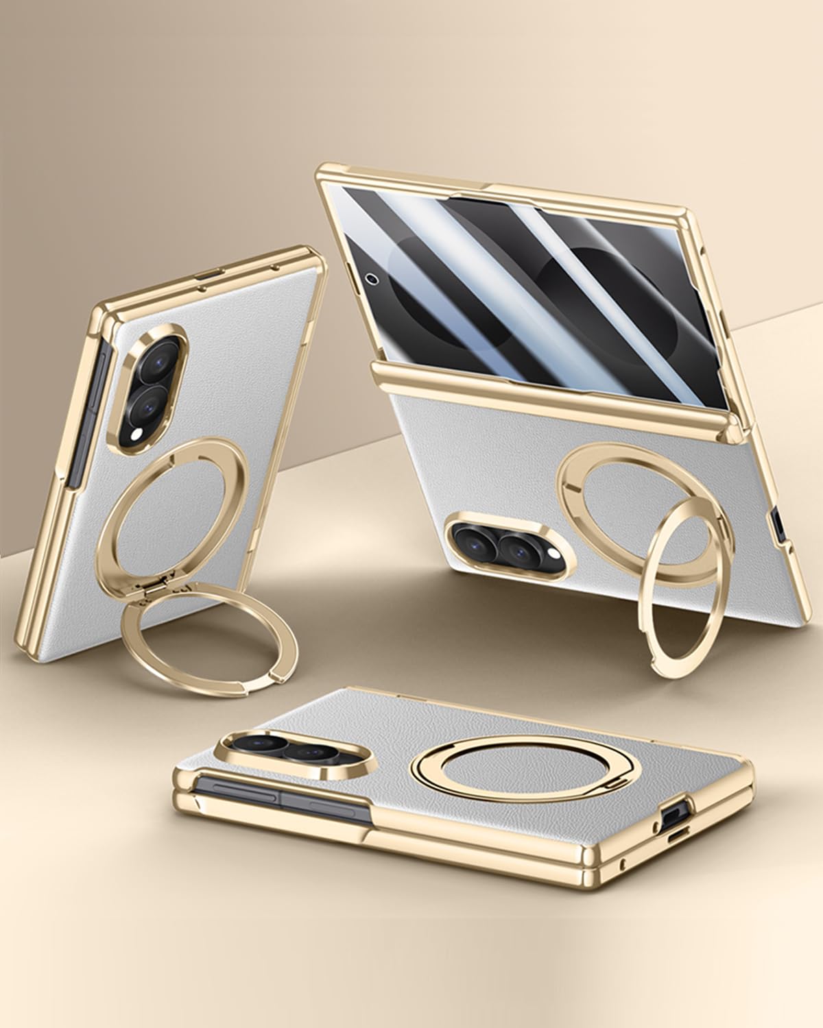 Custodia in pelle per Samsung Galaxy Z Fold 8 con supporto magnetico ad anello, [compatibile Magsafe] Bulit in Privacy Screen Protector copertura completa cerniera custodia in pelle per Z Fold