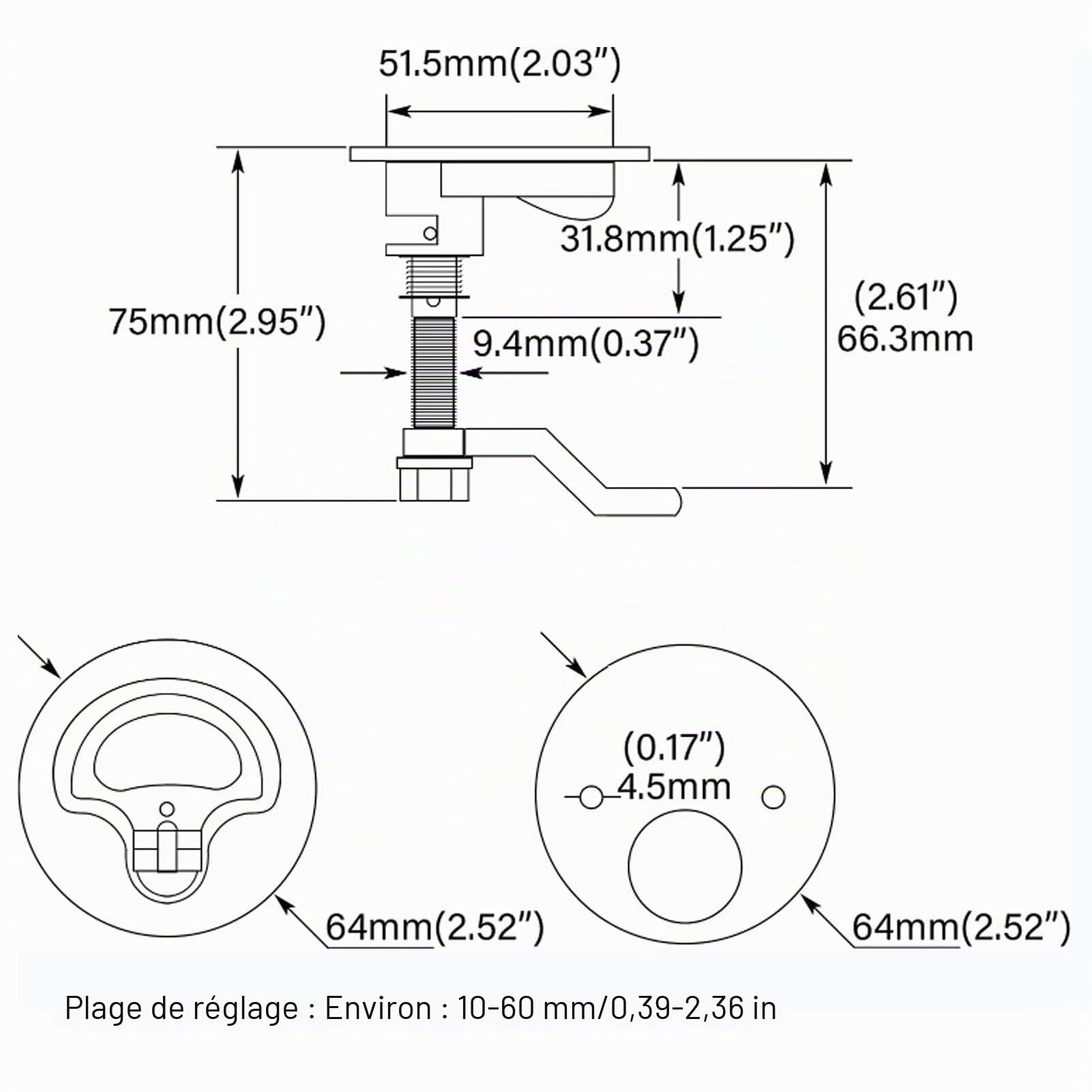 Loquet à came pour bateau, acier inoxydable 316 poli, réglable, avec plaque arrière, pour yachts, navires et bateaux
