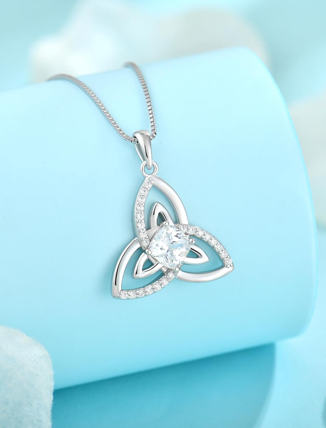 Celtic Birthstone Necklace for Women 925 Sterling Silver Trinity Knot Triquetra Crystal Pendant - Image 5