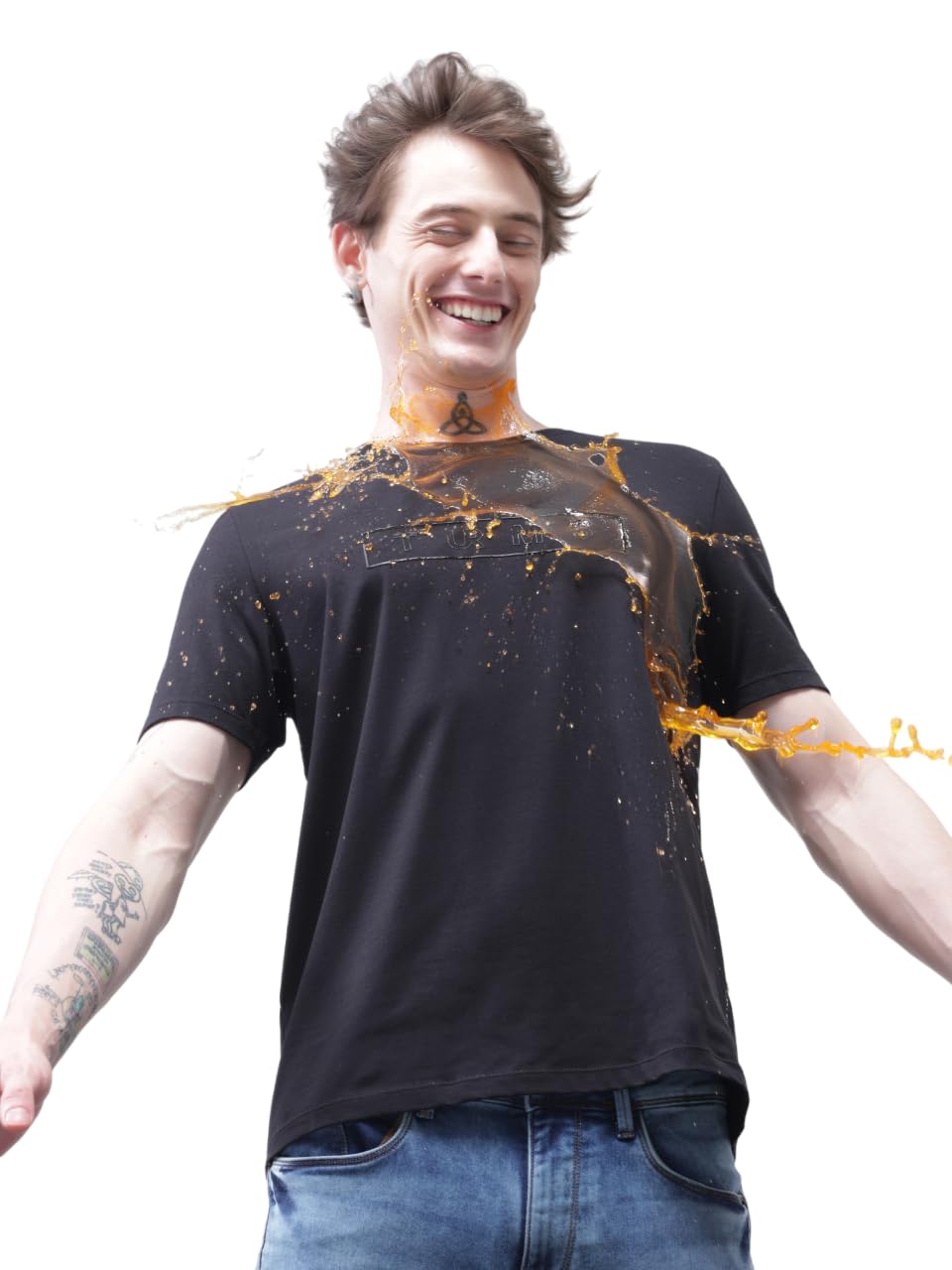 turms Men's Anti Stain Casual T-Shirt Round Neck Half Sleeves Chest Print | Anti Odor Water Repellent | Stretchable Cotton Rich Solid | Available in Plus Sizes-picture-23