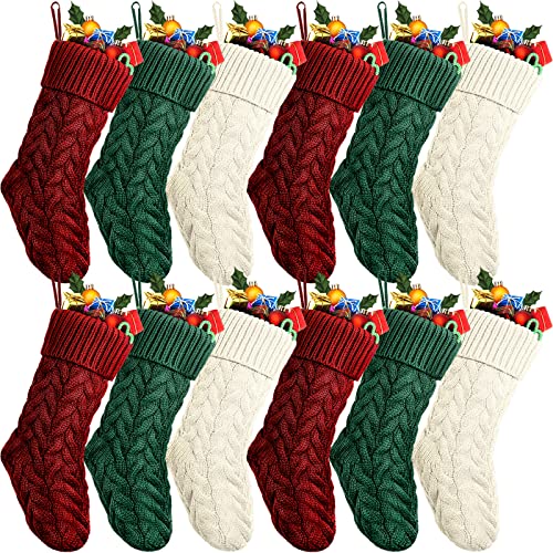 Vinsot 12 Pcs 12 Set Christmas Stockings Christmas Cable Knitted