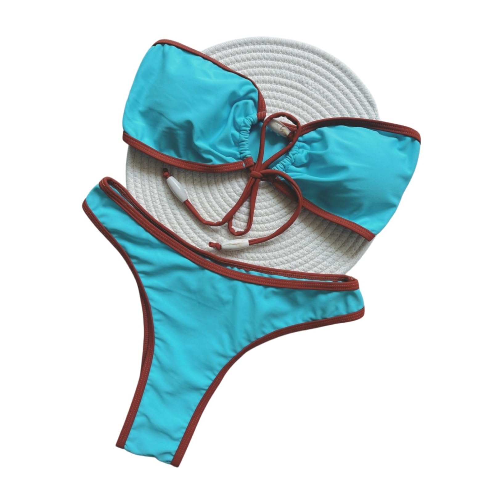 Bikini Donna Donne Bandeau Set Bow Dettaglio Due Pezzi Costume da Bagno Alto Taglio Bagno-lz01-l