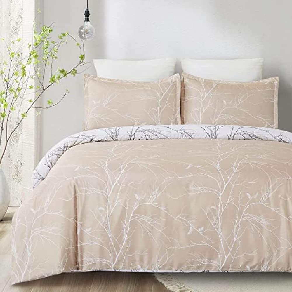 Nyescasa Bettwäsche 135x200 Khaki Weiß Botanisch mit Kissenbezug 80x80
