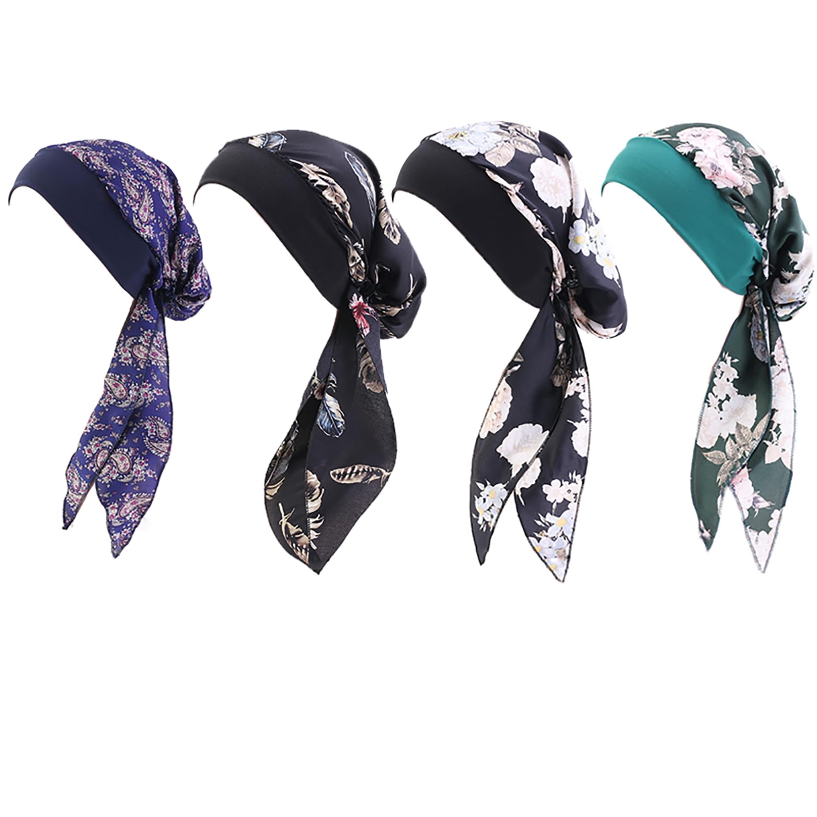 Chemo Headwear para mujer, 4 piezas, bufanda preatada, gorro de calavera