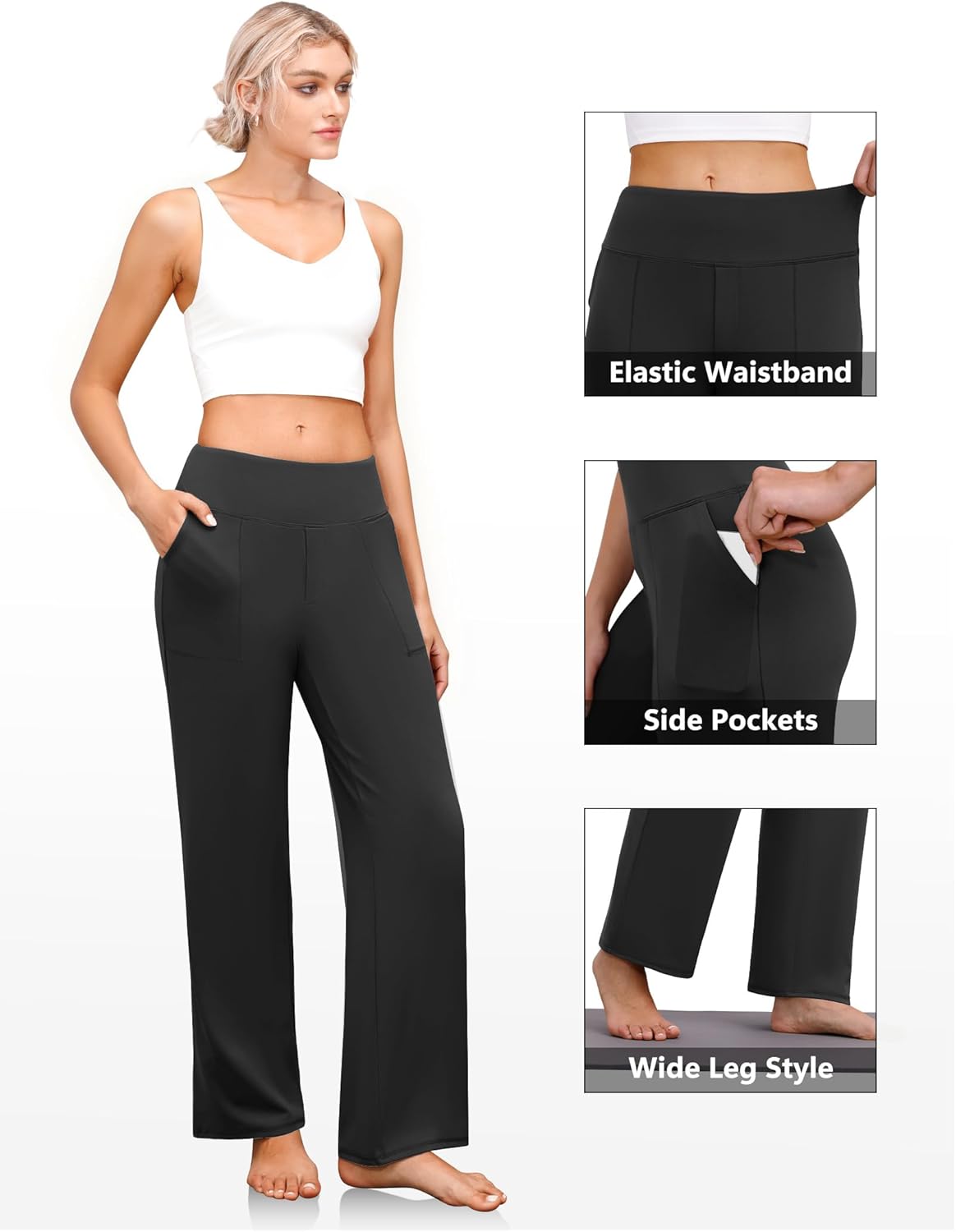 Wide Leg Yoga Pants Women Elastic High Waisted Lounge Pants Loose Causal Comfy Trousers with Pockets - Image 5