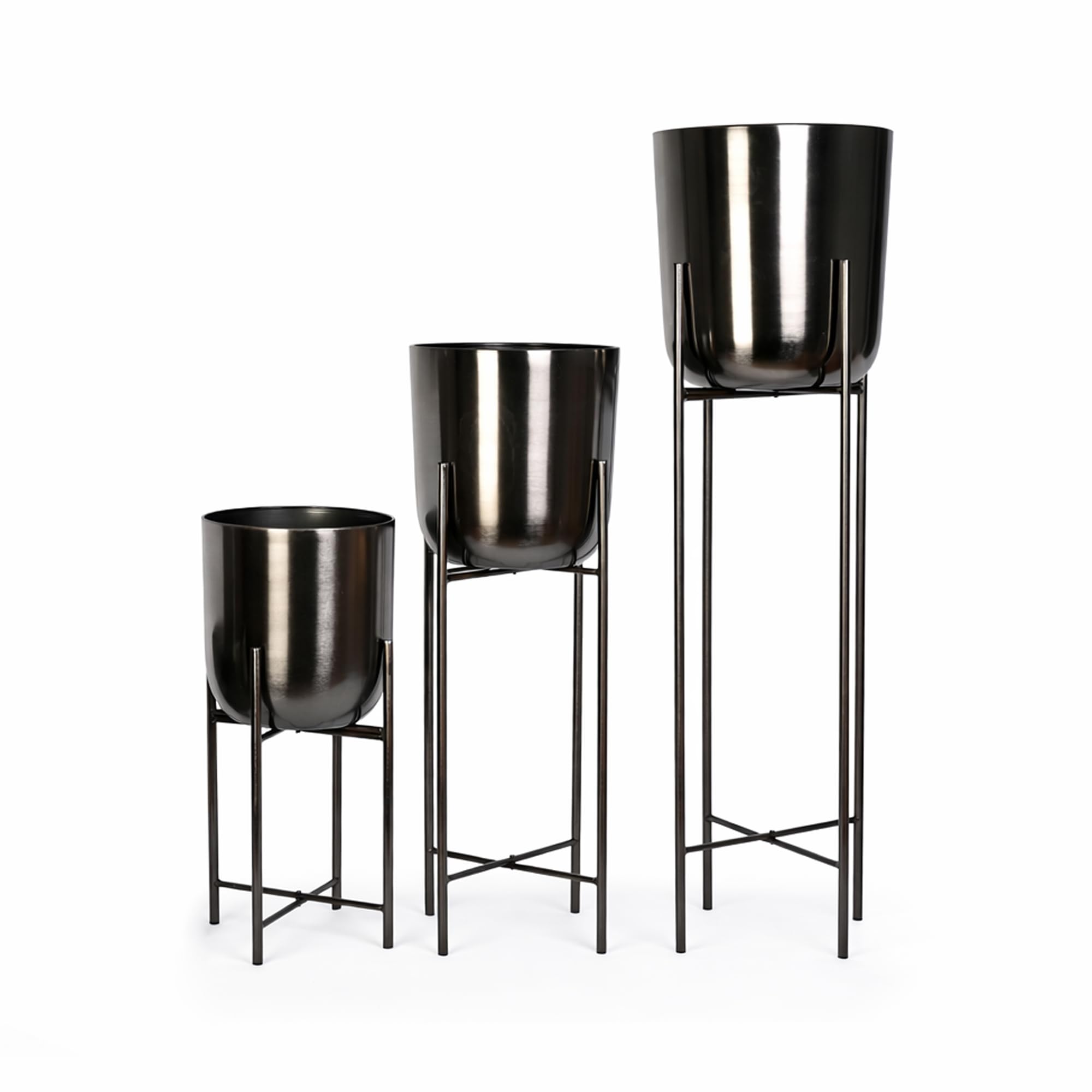 Metal Flower Planters - Set of 3 (Gold) -8