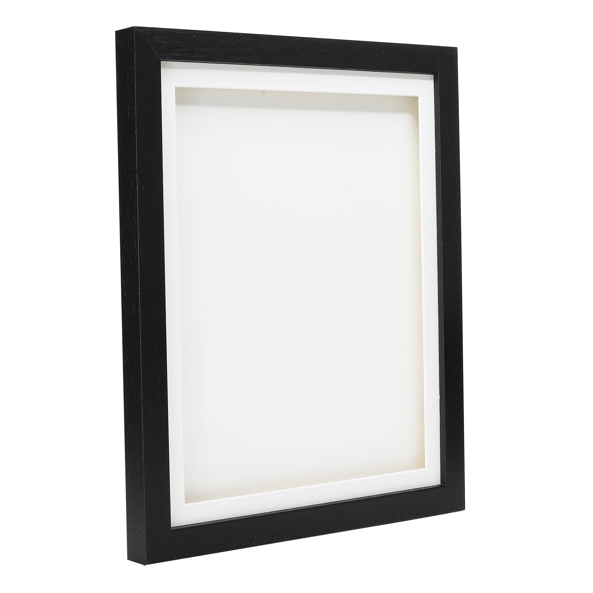 10x10" Black Solid Wood 3D Deep Box Picture Frame Display Memory Box With White Mount For Medals Memorabilia Flowers etc