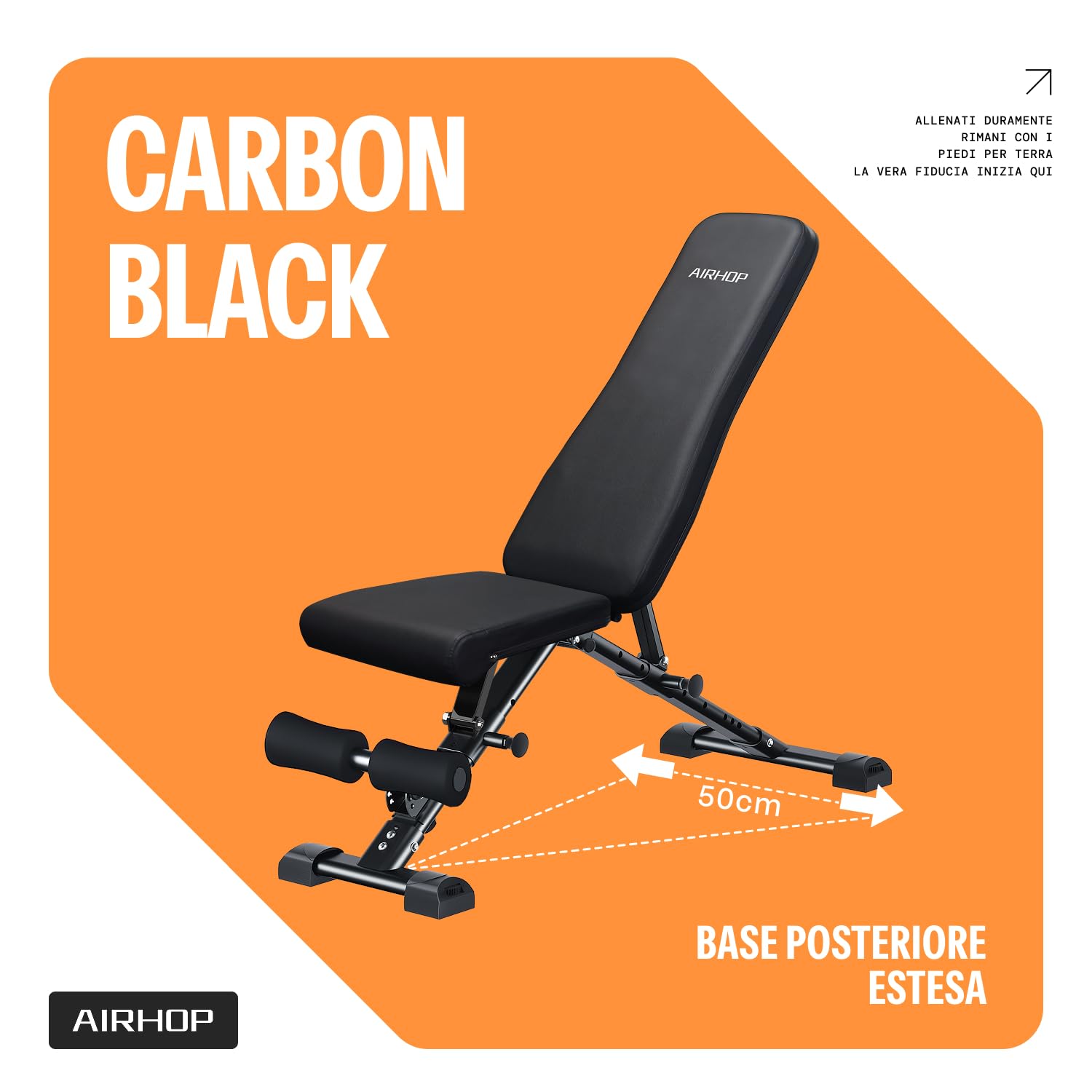 AIRHOP Panca Pesi Regolabile, Panca Palestra Multifunzione per Allenamento, Inclinabile/Declinabile, Rapido Ripiegamento e Risparmio di Spazio, Ideale per Allenamento di Forza a Casa o in Palestra