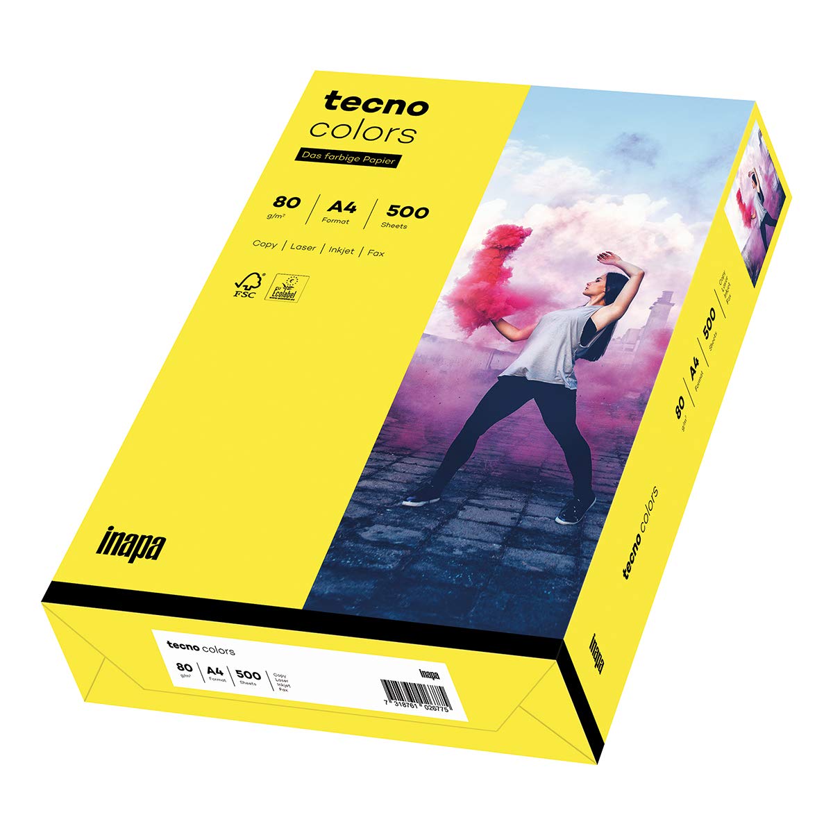 Inapa farbiges Druckerpapier, buntes Papier tecno Colors: 80 g/m², A4, 2.500 Blatt (5x500), gelb