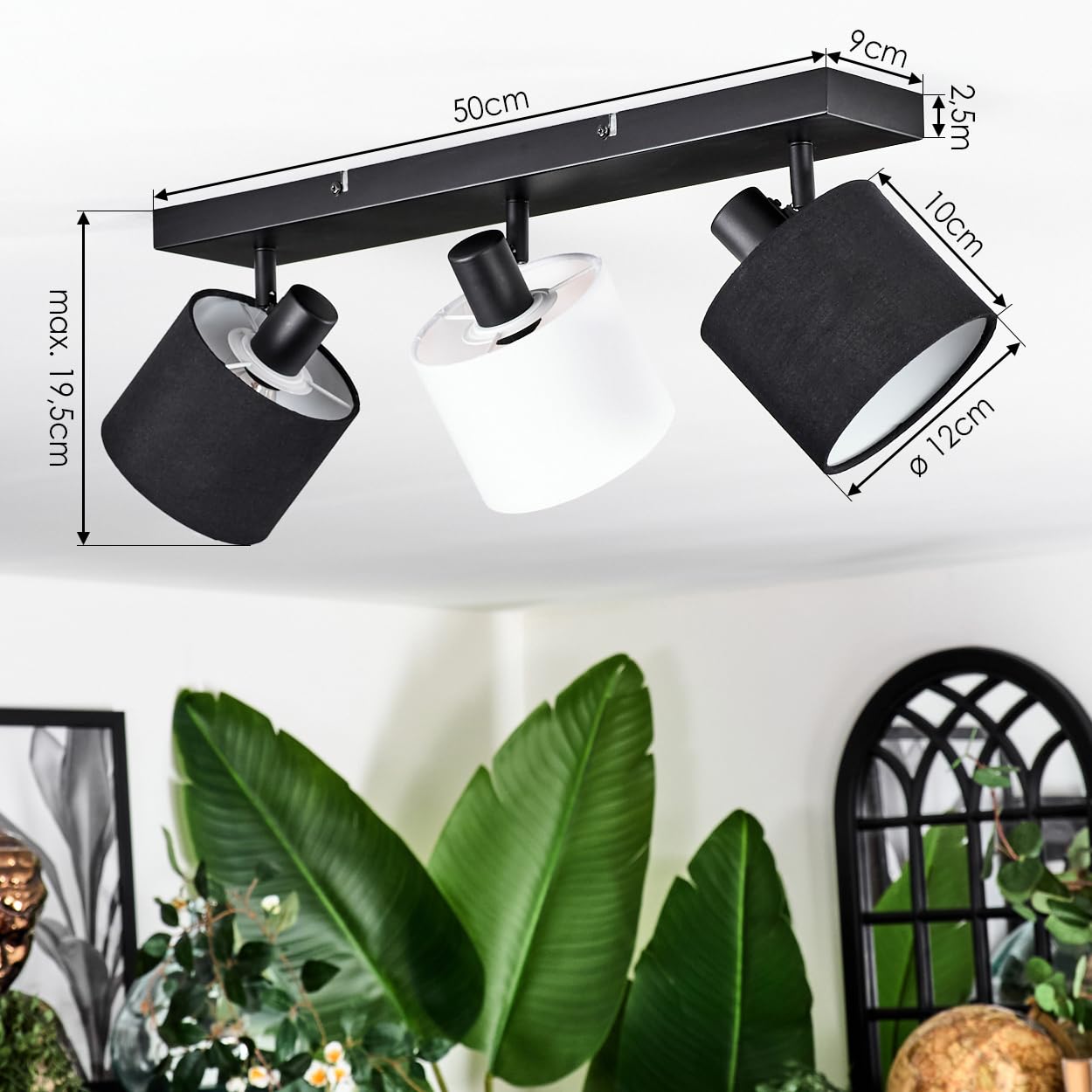 HOFSTEIN Lampa sufitowa Bassagoda, lampa sufitowa z metalu/materiału w kolorze czarnym/białym, regulowana lampa o nowoczesnym wzornictwie (abażury Ø 12 cm), 3 x E14, do jadalni, salonu, sypialni
