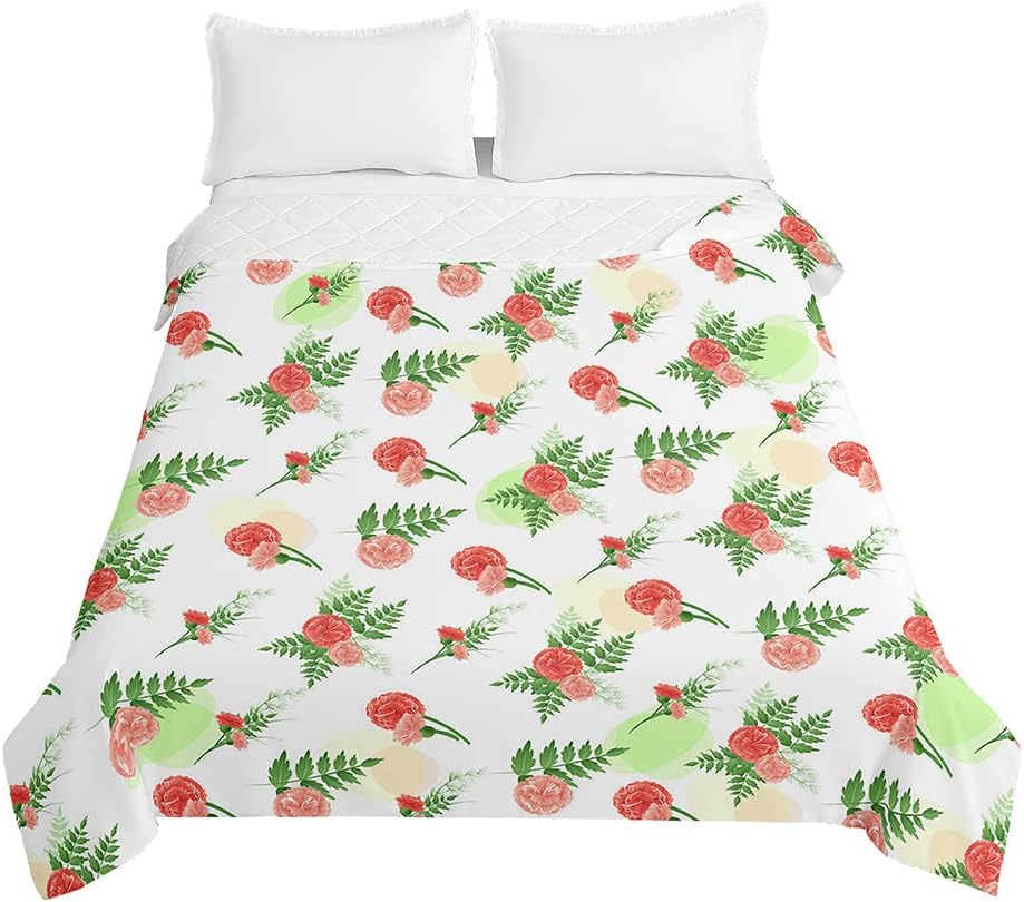 Odot Bedspread Single Double King Size,Microfiber Soft Coverlet Blanket Throw Lightweight Quilted Bedspread for All Season (220x240cm,Carnation 2)