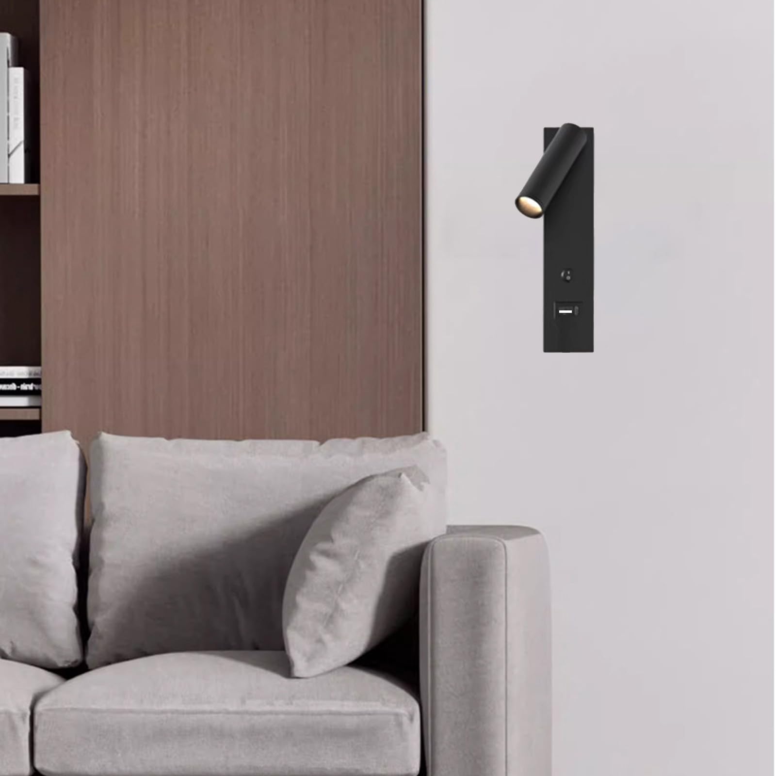 Lampa ścienna LED z lampką do czytania, portami USB, przełącznikami, obracana o 350° + 90°, regulowana, do salonu, sypialni, korytarza (czarna, biała)