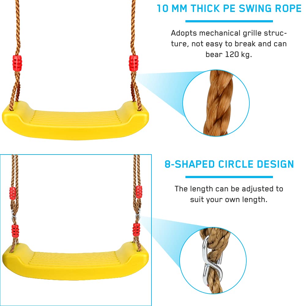 Columpio Infantil Luckits Con Cuerda Ajustable - Asiento De Plástico Resistente Y Antideslizante, Soporta 200 Kg, Fácil Instalación, Ideal Para Interior Y Exterior