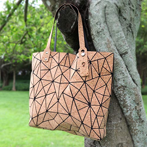 Tikea Geometric Tote Bag - Crossbody Handbag Top Handle Shopping Bag Women Girl Fashion Shoulder Bag - Luminous or Cork4