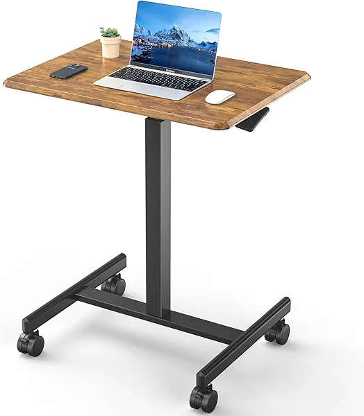 DUMOS Small Standing Desk on Wheels Sit to Stand Mobile Portable Rolling Laptop PC Table Adjustable Height Computer Workstation for Home Office Living Room Bedroom Dorm