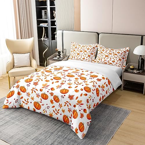 100% Cotton Halloween Pumpkin Comforter Cover, Happy Fall Autumn Bedding Sets Double - Image 2
