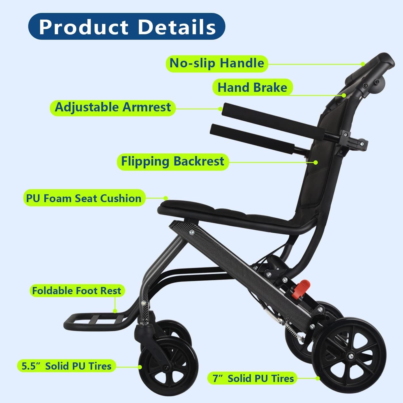 Rollstuhl Ultra Leichter Rollstuhl Tragbar Faltbar Transport Reisen Rollstuhl Faltbar Transport Rollstuhl mit Handbremse rollstühle